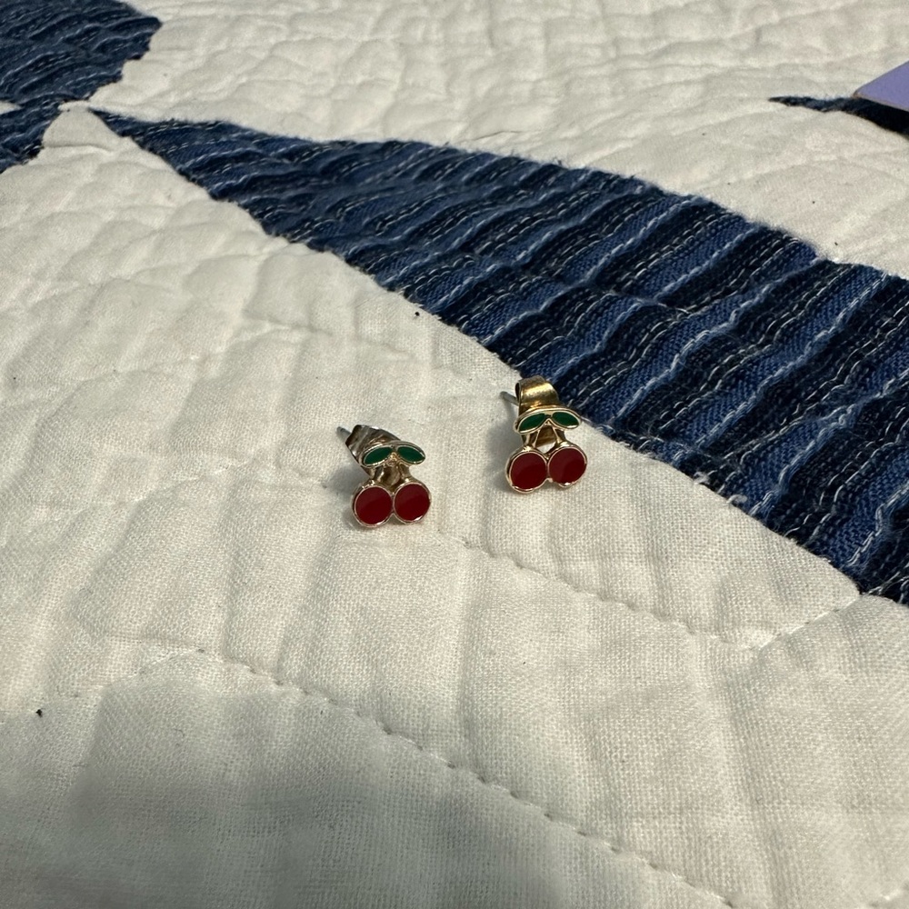Cherry Stud Earrings in Red and Gold